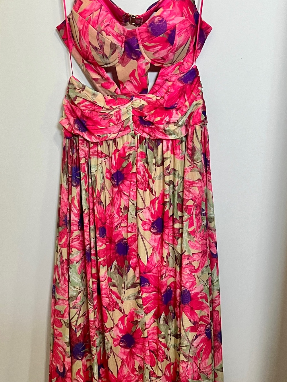 Luxxel Pink Floral Maxi Dress - Sleeveless, Twisted Waist Open Sides Size M